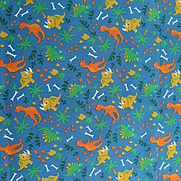Polyester Cotton Print Dinosaurs On Blue